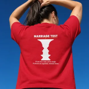 Marriage Test Optical Illusion T-Shirt, Funny Married Couple Humor Graphic Tee - Red
