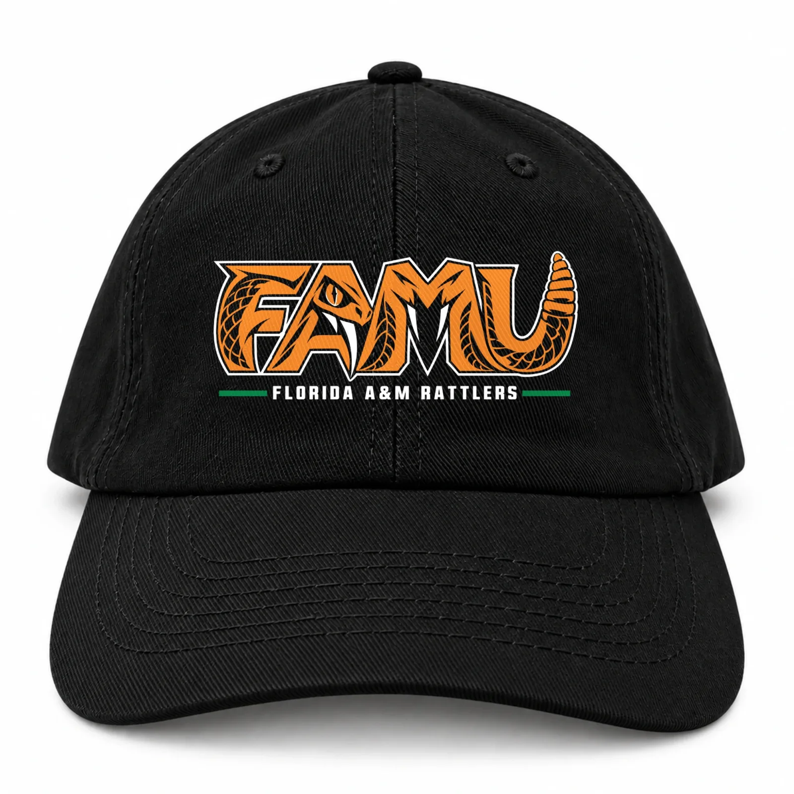 FAMU Dad Hat, Florida A&M Rattlers Rattlesnake Lettering Washed Cotton Cap