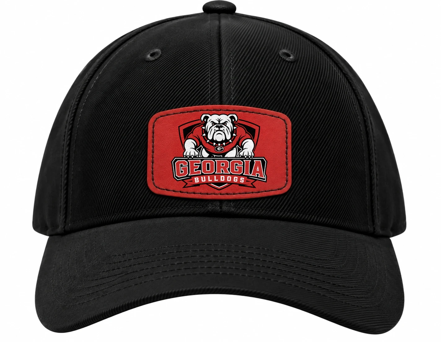 Georgia Bulldogs Red Leatherette Patch Baseball Cap, Low Profile Dad Hat