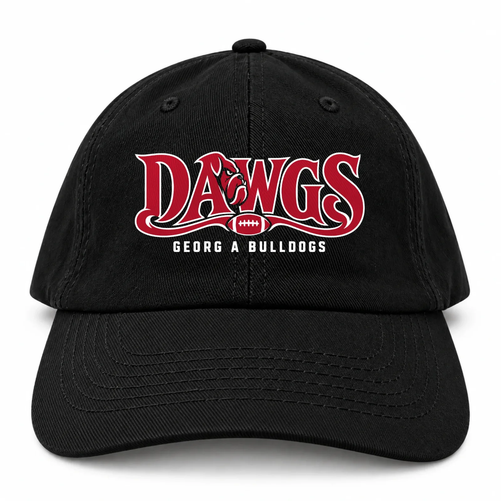 Georgia Bulldogs Dawgs Baseball Cap Black Flat Print Football Adjustable
