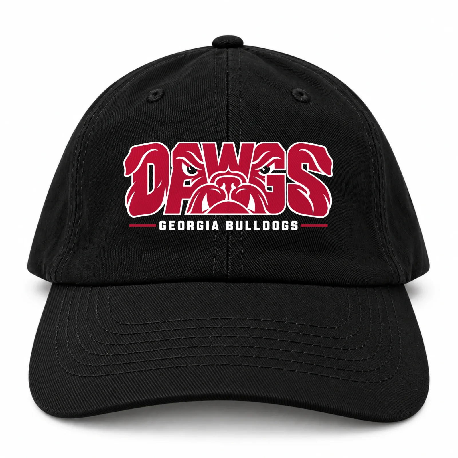 Georgia Bulldogs Dad Hat, Black Washed Cotton Dawgs Print Adjustable Cap