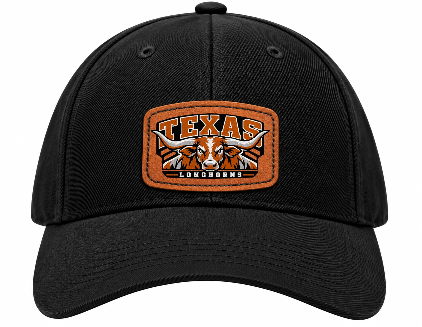 Texas Longhorns Cap with Leatherette Printed Patch, Black Adjustable Baseball Hat