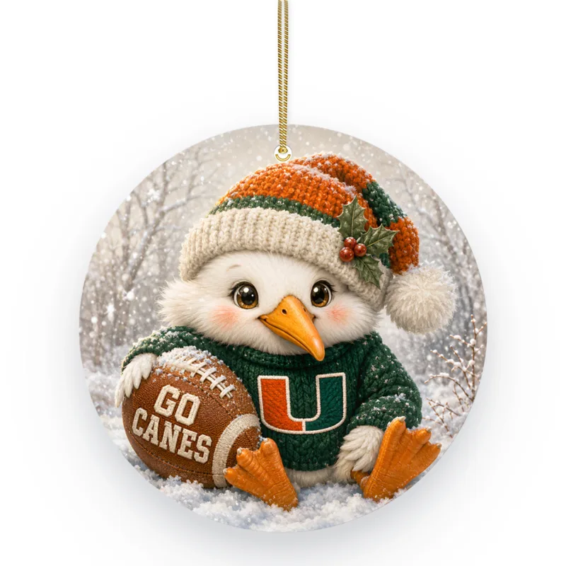 Miami Hurricanes Christmas Ornament 2.75 in Double-Sided Aluminum Go Canes