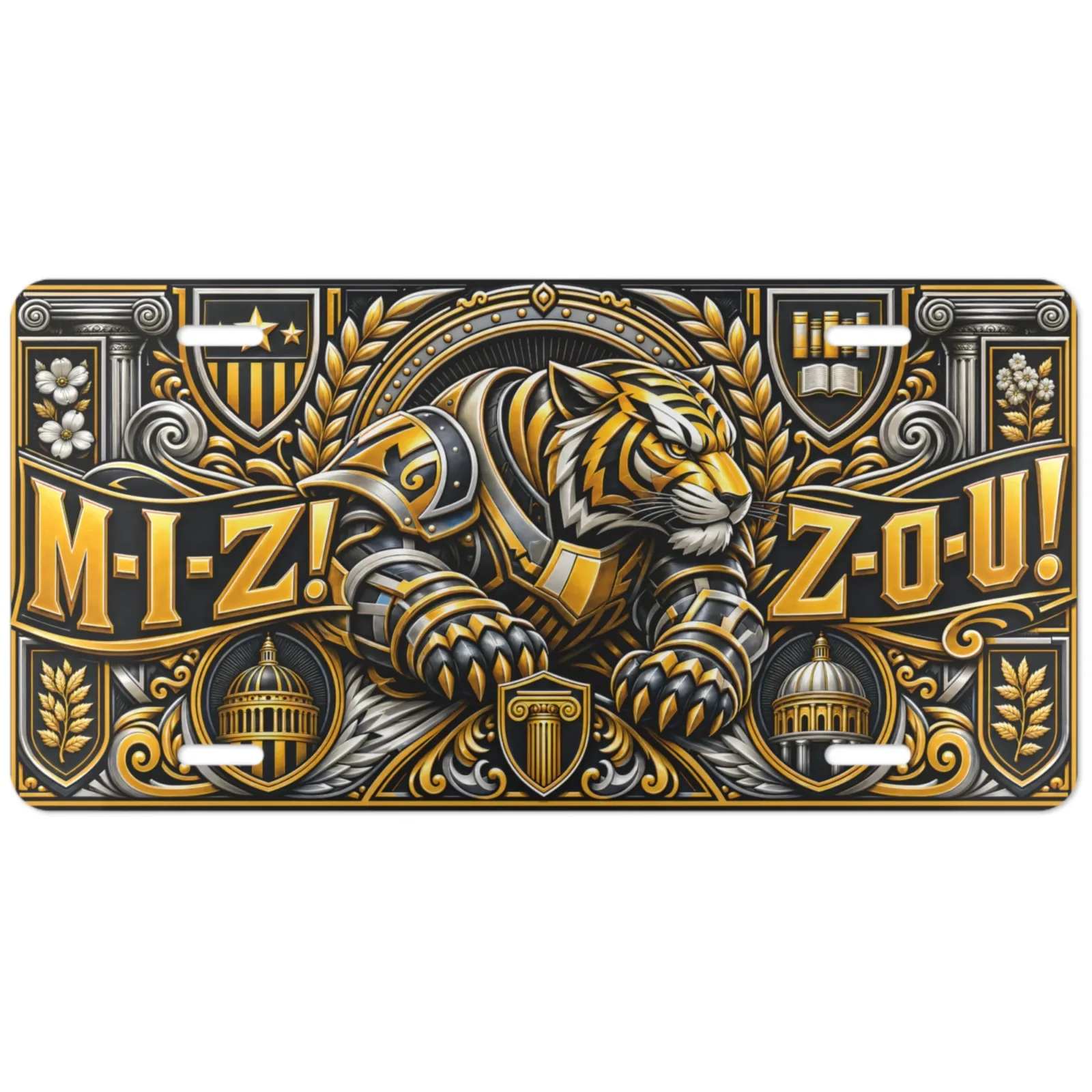 Missouri Tigers Mizzou Armored Tiger Aluminum License Plate Car Tag 12x6 In