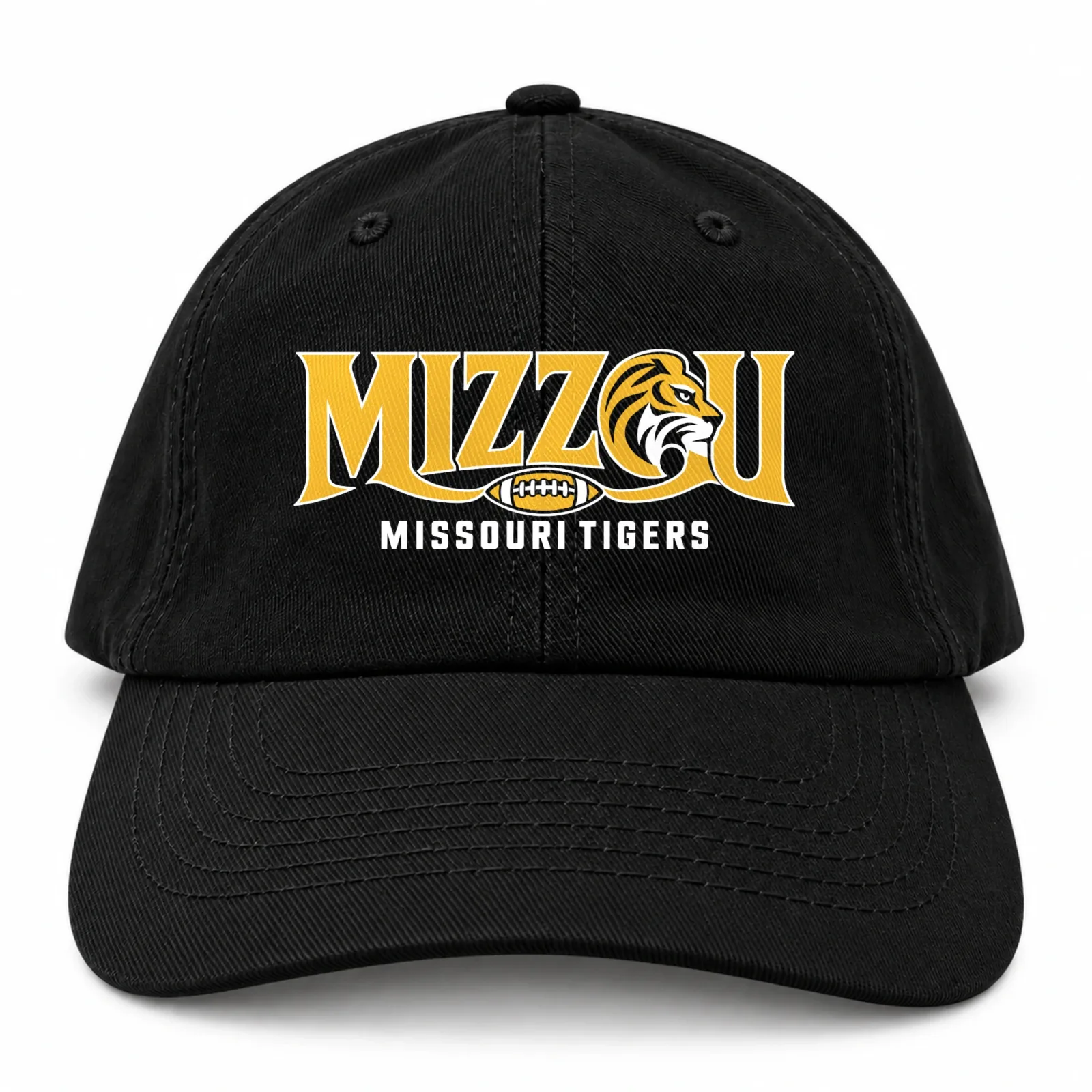 Missouri Tigers Mizzou Baseball Cap Flat Print Black Adjustable Football Hat