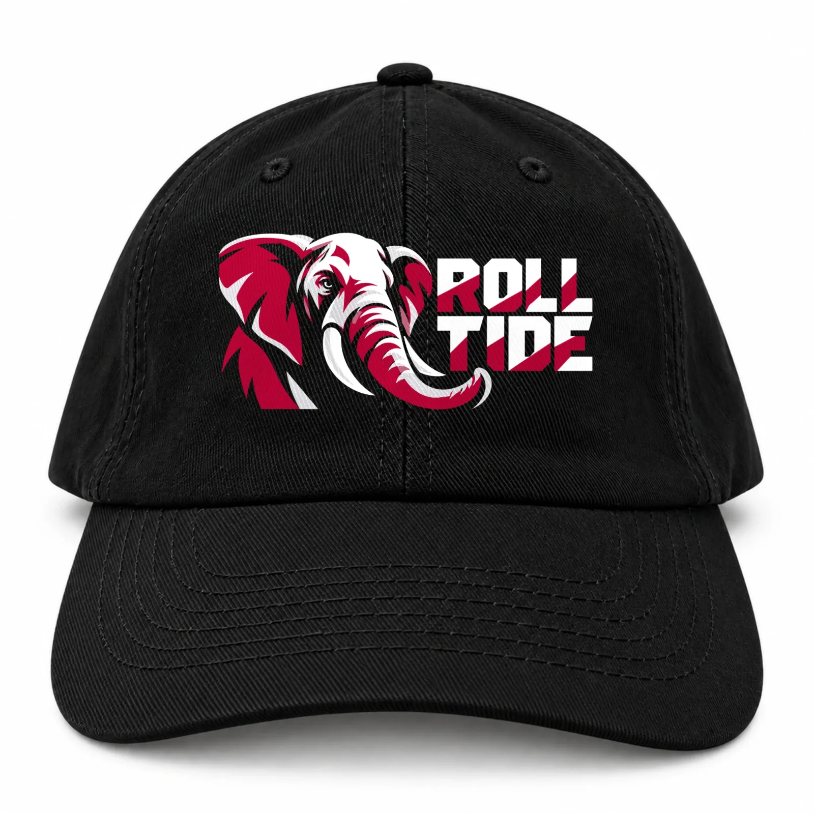 Alabama Crimson Tide Roll Tide Baseball Cap - Black Adjustable Elephant Graphic Print