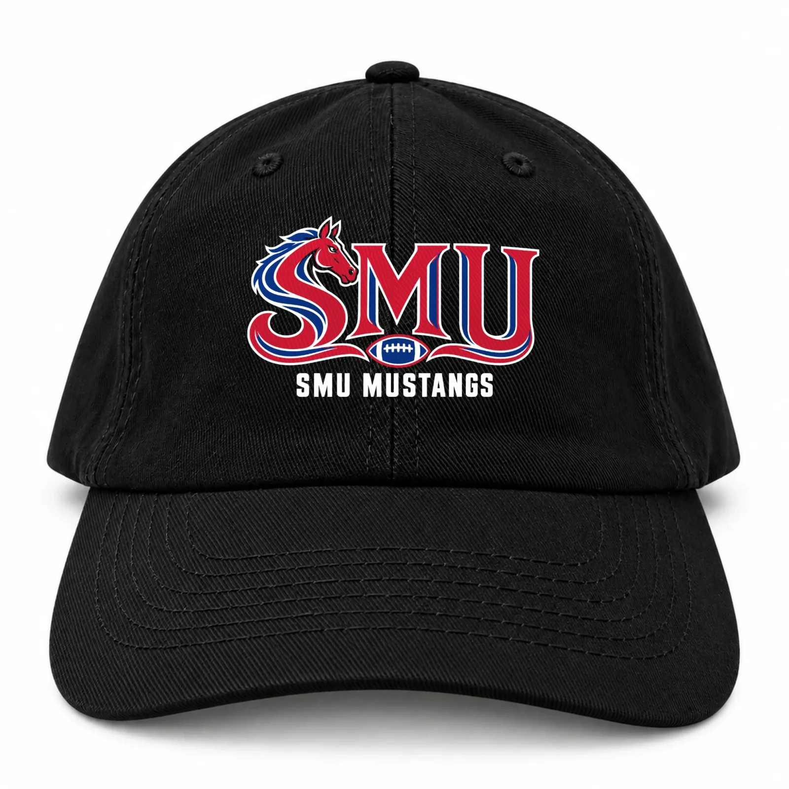 SMU Mustangs Baseball Cap Flat Print Black Adjustable Mustang Football Hat