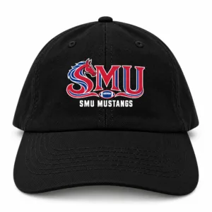 SMU Mustangs Baseball Cap Flat Print Black Adjustable Mustang Football Hat