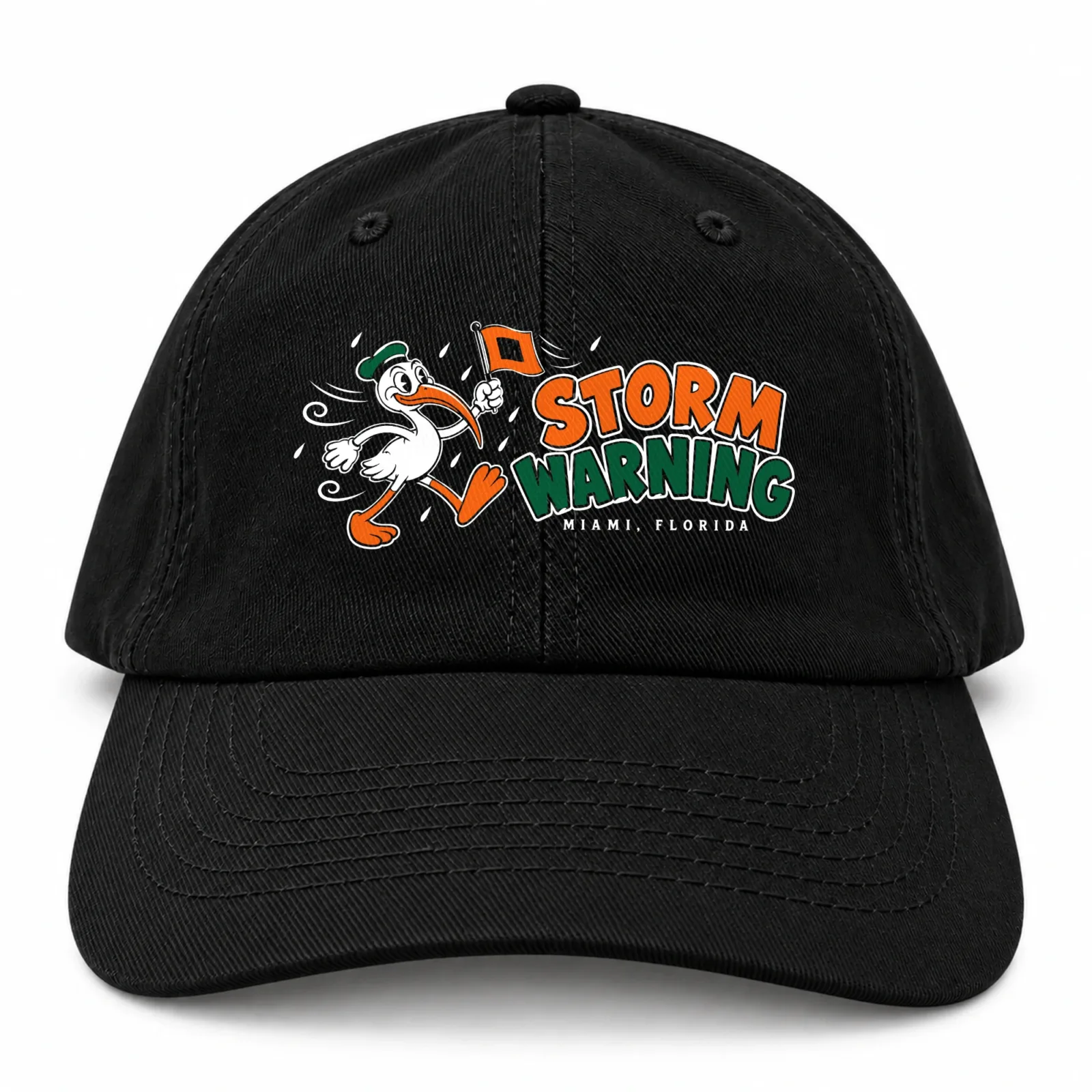 Miami Hurricanes Storm Warning Baseball Cap - Black Adjustable Ibis Graphic Print
