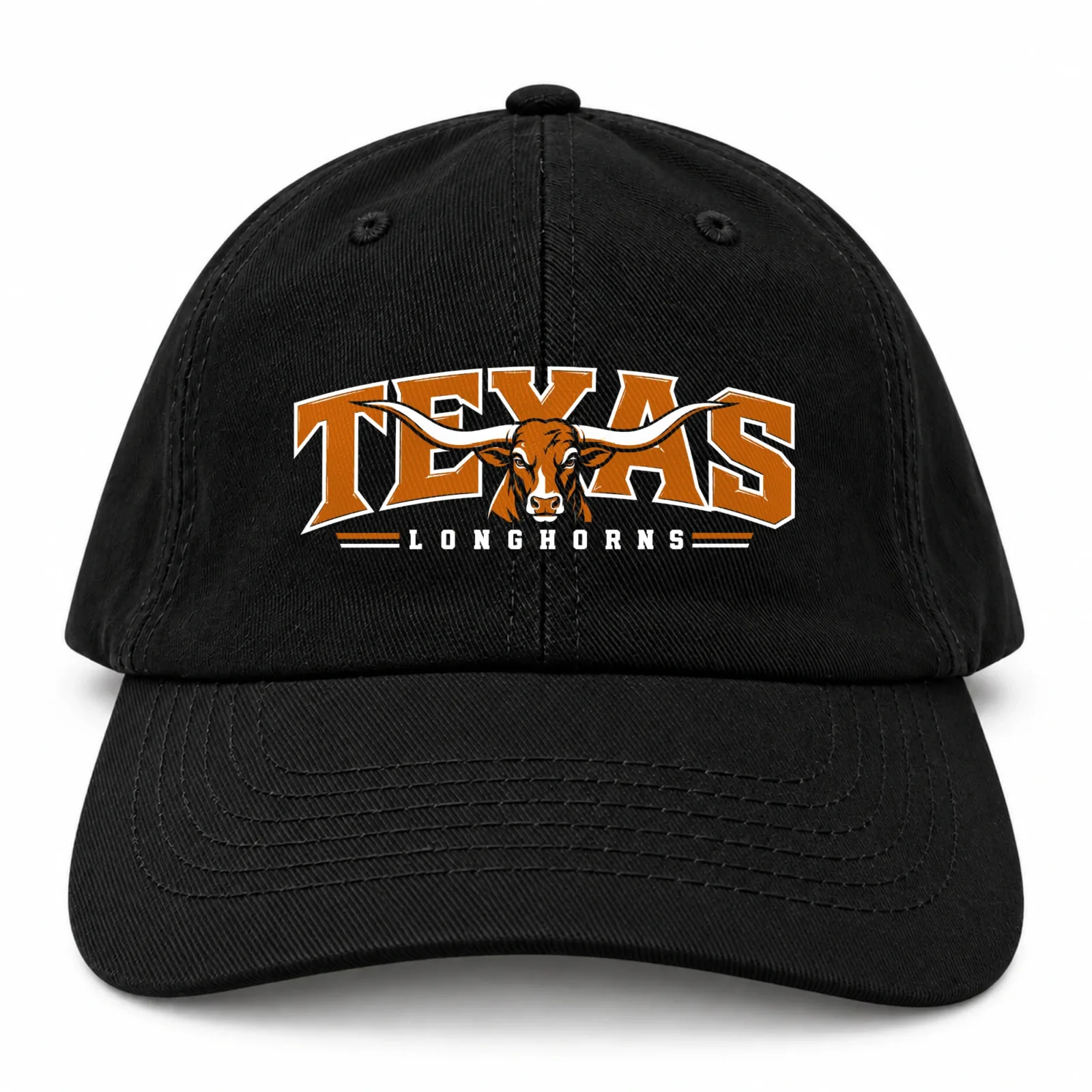 Texas Longhorns Baseball Cap Black 100% Cotton with Direct DTF Graphic Print