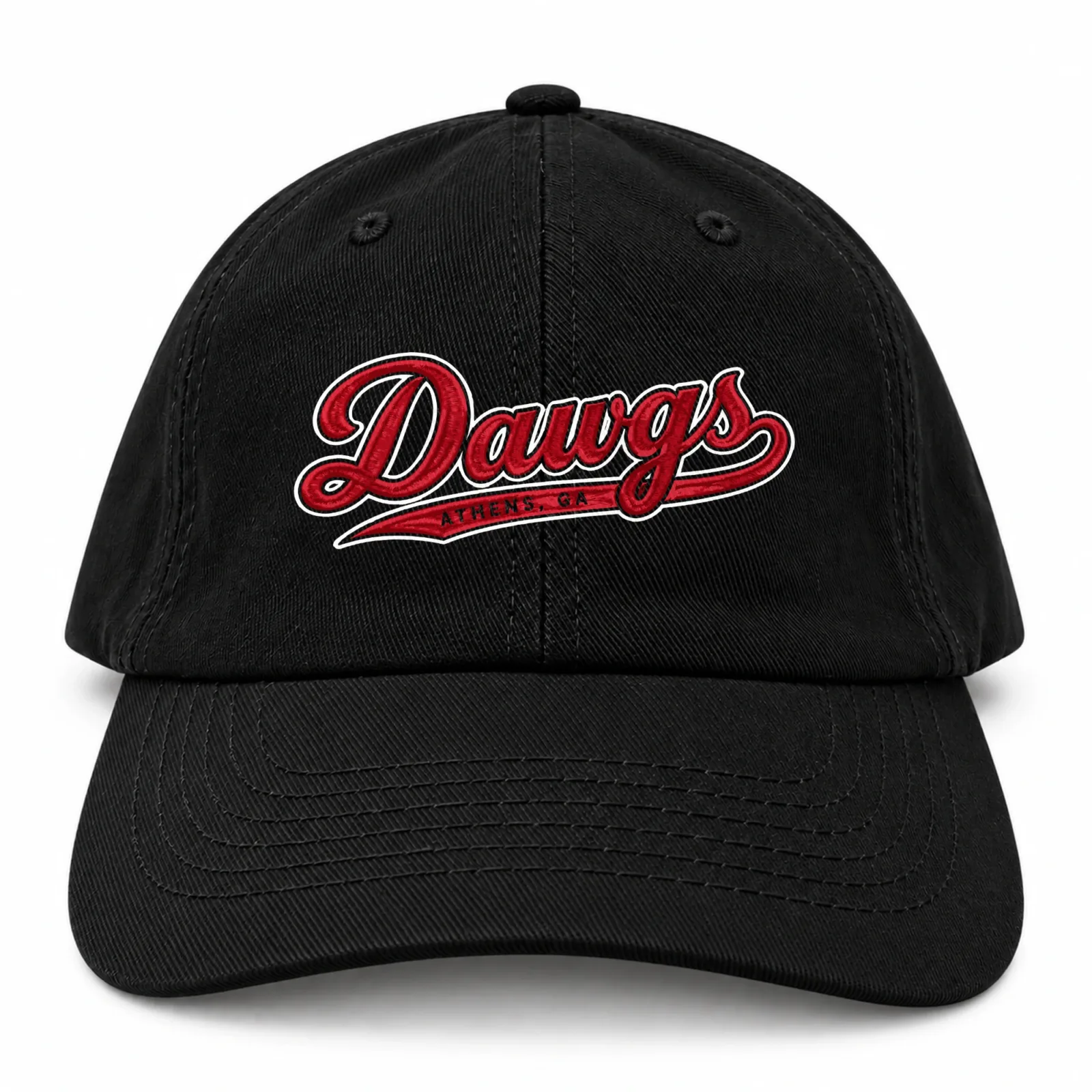 Georgia Bulldogs Dawgs Baseball Cap - Black Adjustable Red Script Graphic Print