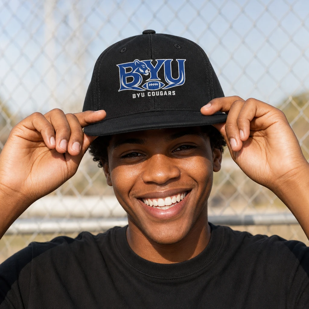 BYU Cougars Baseball Cap Black Flat Print Cougar Football Adjustable