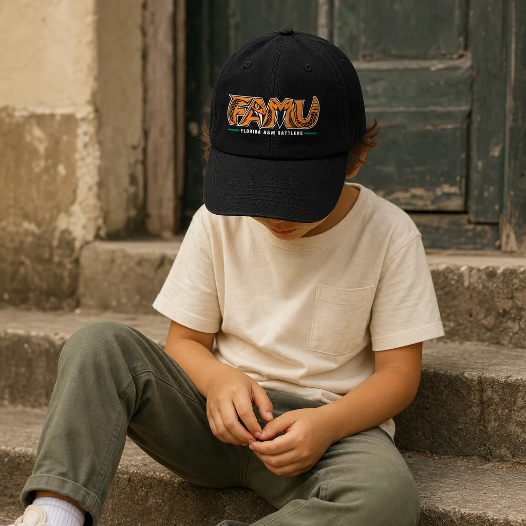 FAMU Dad Hat, Florida A&M Rattlers Rattlesnake Lettering Washed Cotton Cap