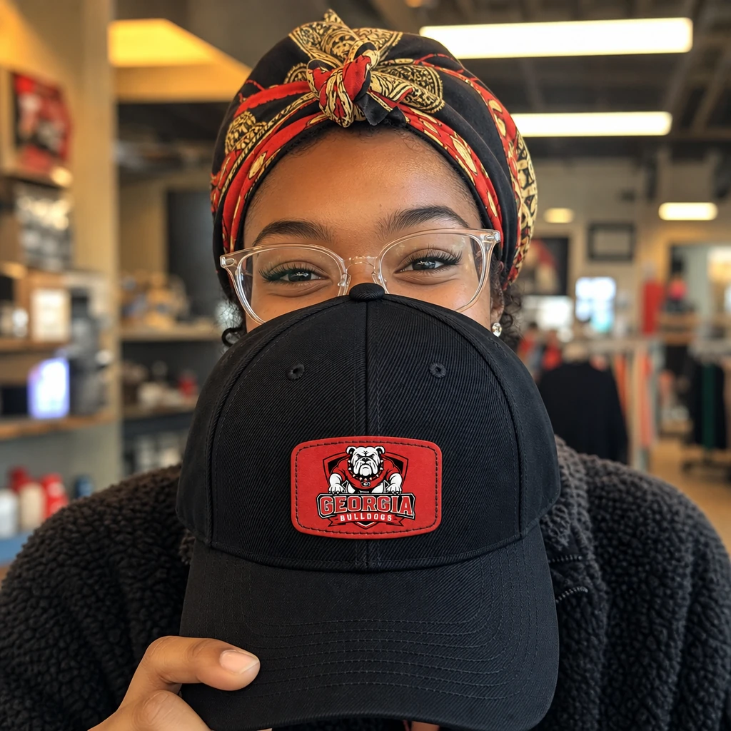 Georgia Bulldogs Red Leatherette Patch Baseball Cap, Low Profile Dad Hat