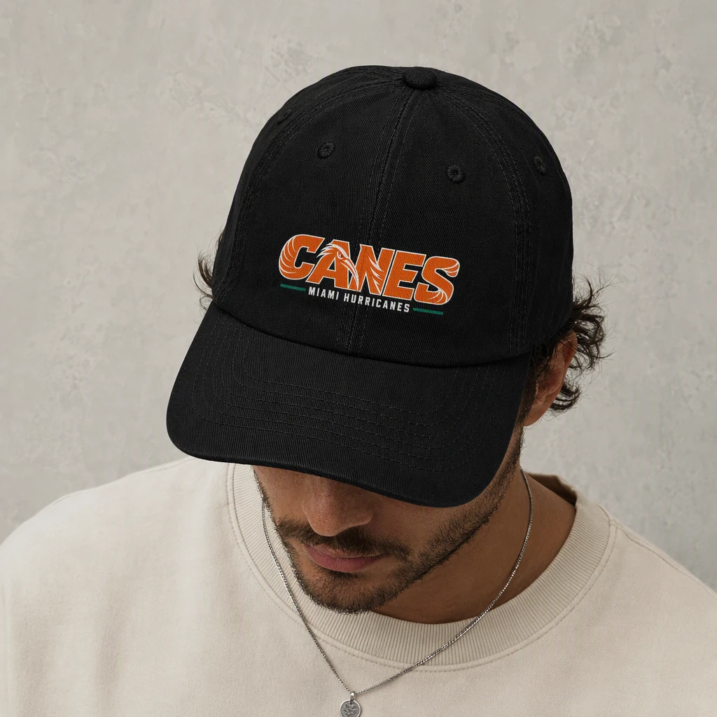 Miami Hurricanes Canes Washed Cotton Baseball Cap, Game Day Fan Dad Hat