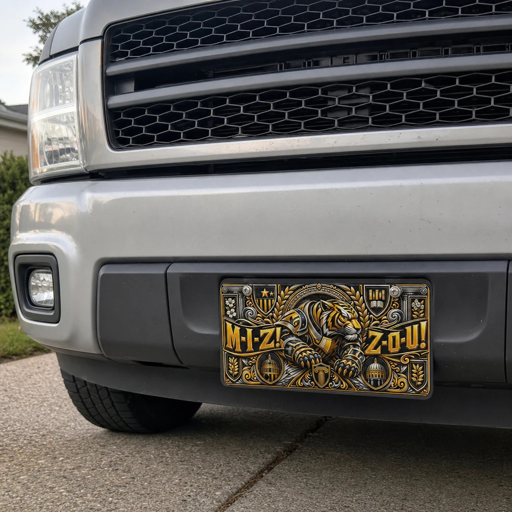 Missouri Tigers Mizzou Armored Tiger Aluminum License Plate Car Tag 12x6 In