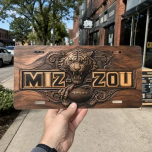 Missouri Tigers Mizzou Faux Wood Carved License Plate Car Tag 12x6 In
