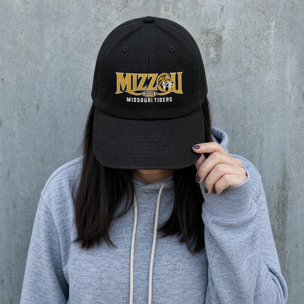 Missouri Tigers Mizzou Baseball Cap Flat Print Black Adjustable Football Hat