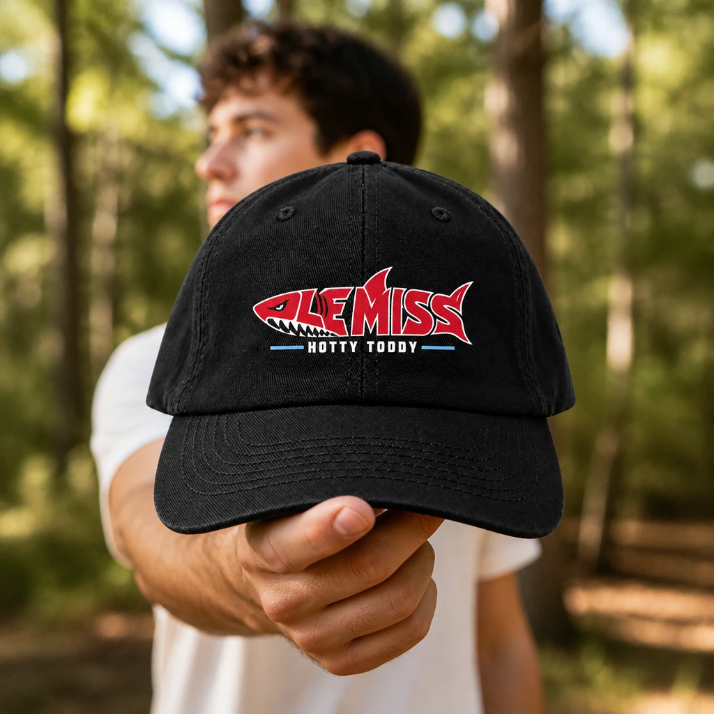 Ole Miss Hotty Toddy Landshark Washed Cotton Baseball Cap, Oxford Game Day Dad Hat