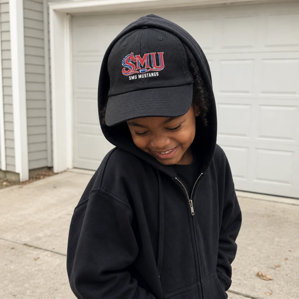 SMU Mustangs Baseball Cap Flat Print Black Adjustable Mustang Football Hat