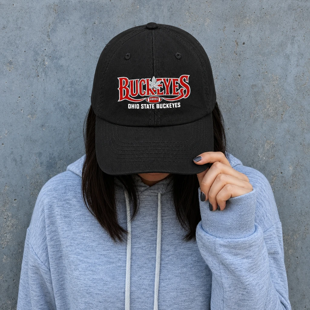 Ohio State Buckeyes Baseball Cap Black Flat Print Leaf Football Adjustable