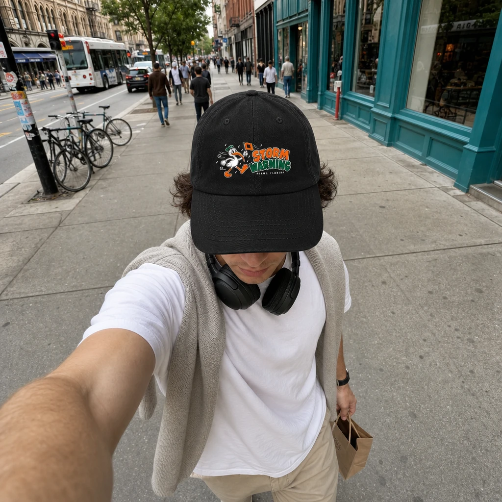 Miami Hurricanes Storm Warning Baseball Cap - Black Adjustable Ibis Graphic Print