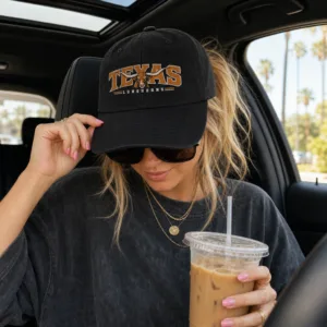 Texas Longhorns Baseball Cap Black 100% Cotton with Direct DTF Graphic Print