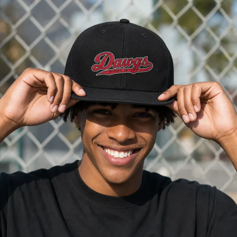 Georgia Bulldogs Dawgs Baseball Cap - Black Adjustable Red Script Graphic Print
