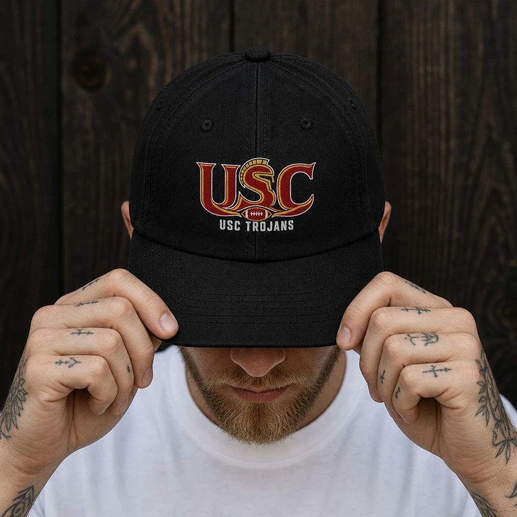 USC Trojans Baseball Cap - Black Washed Cotton Dad Hat