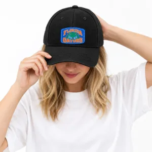 Florida Gators Cap with Blue Leatherette Printed Patch, Black Adjustable Baseball Hat