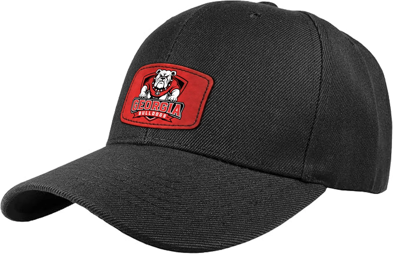 Georgia Bulldogs Red Leatherette Patch Baseball Cap, Low Profile Dad Hat