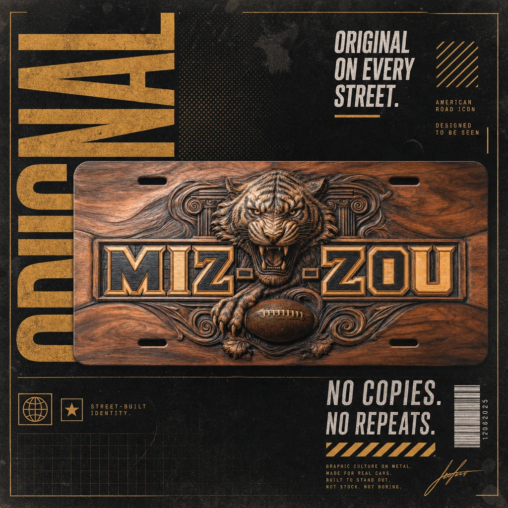 Missouri Tigers Mizzou Faux Wood Carved License Plate Car Tag 12x6 In