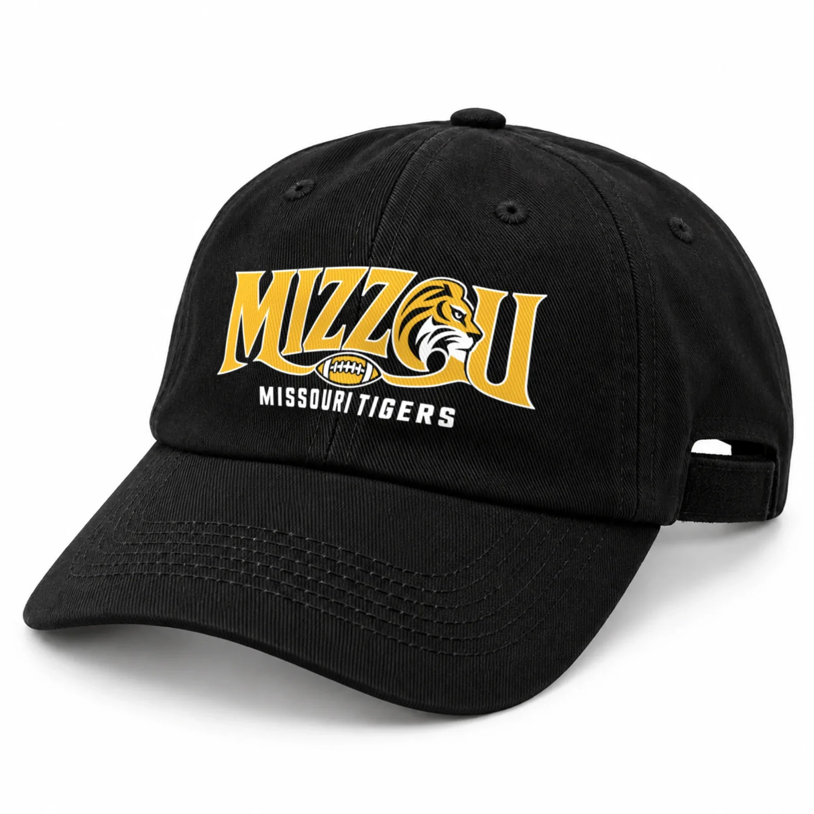 Missouri Tigers Mizzou Baseball Cap Flat Print Black Adjustable Football Hat