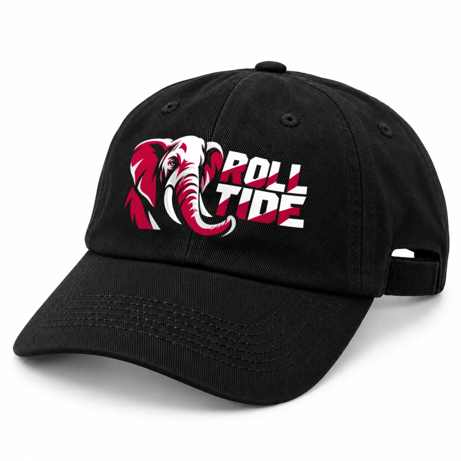 Alabama Crimson Tide Roll Tide Baseball Cap - Black Adjustable Elephant Graphic Print