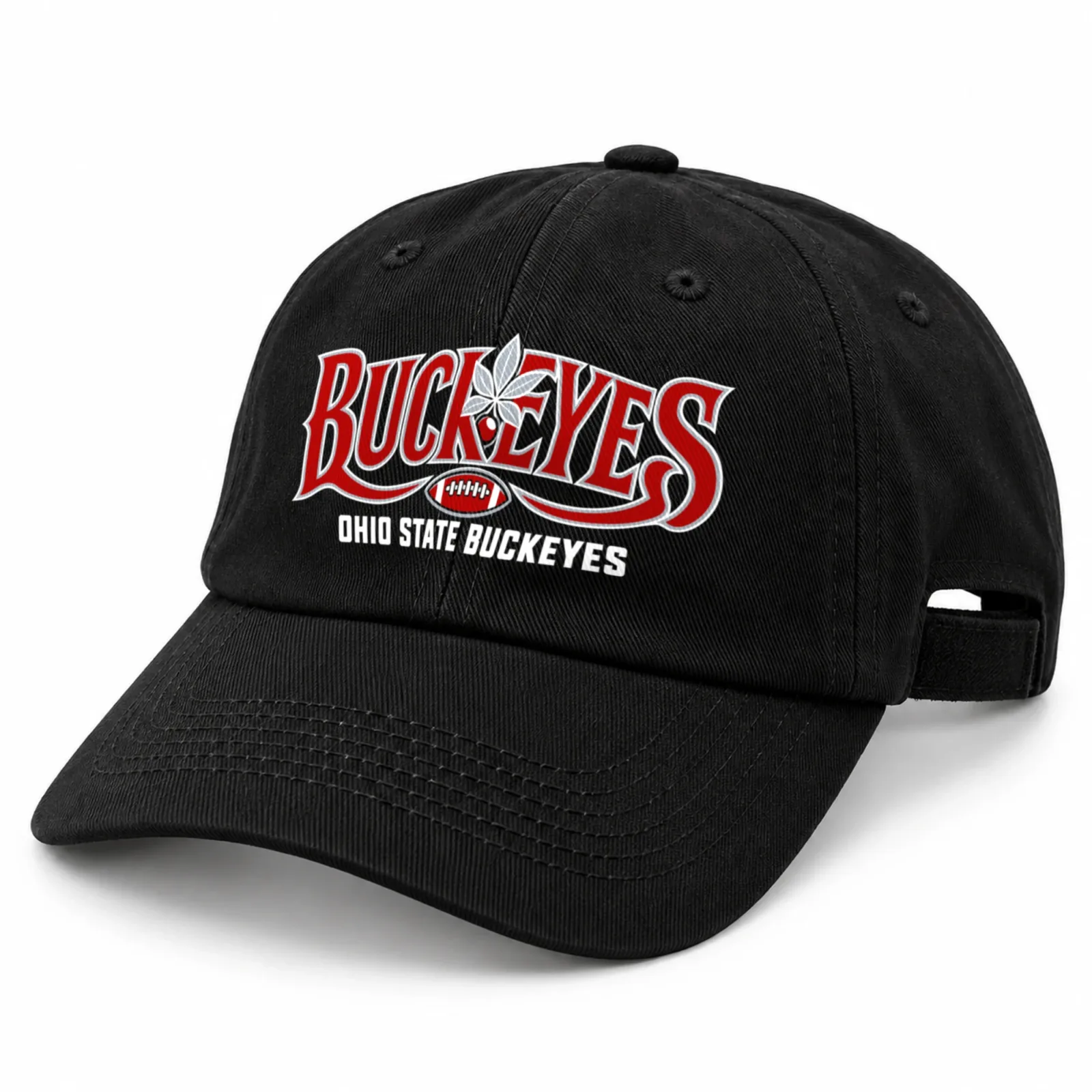 Ohio State Buckeyes Baseball Cap Black Flat Print Leaf Football Adjustable