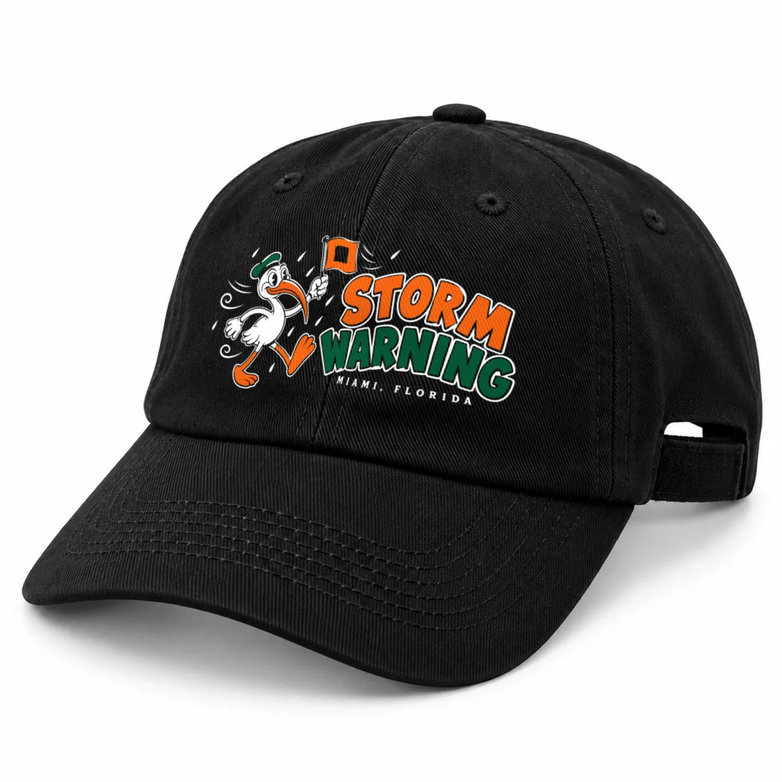 Miami Hurricanes Storm Warning Baseball Cap - Black Adjustable Ibis Graphic Print