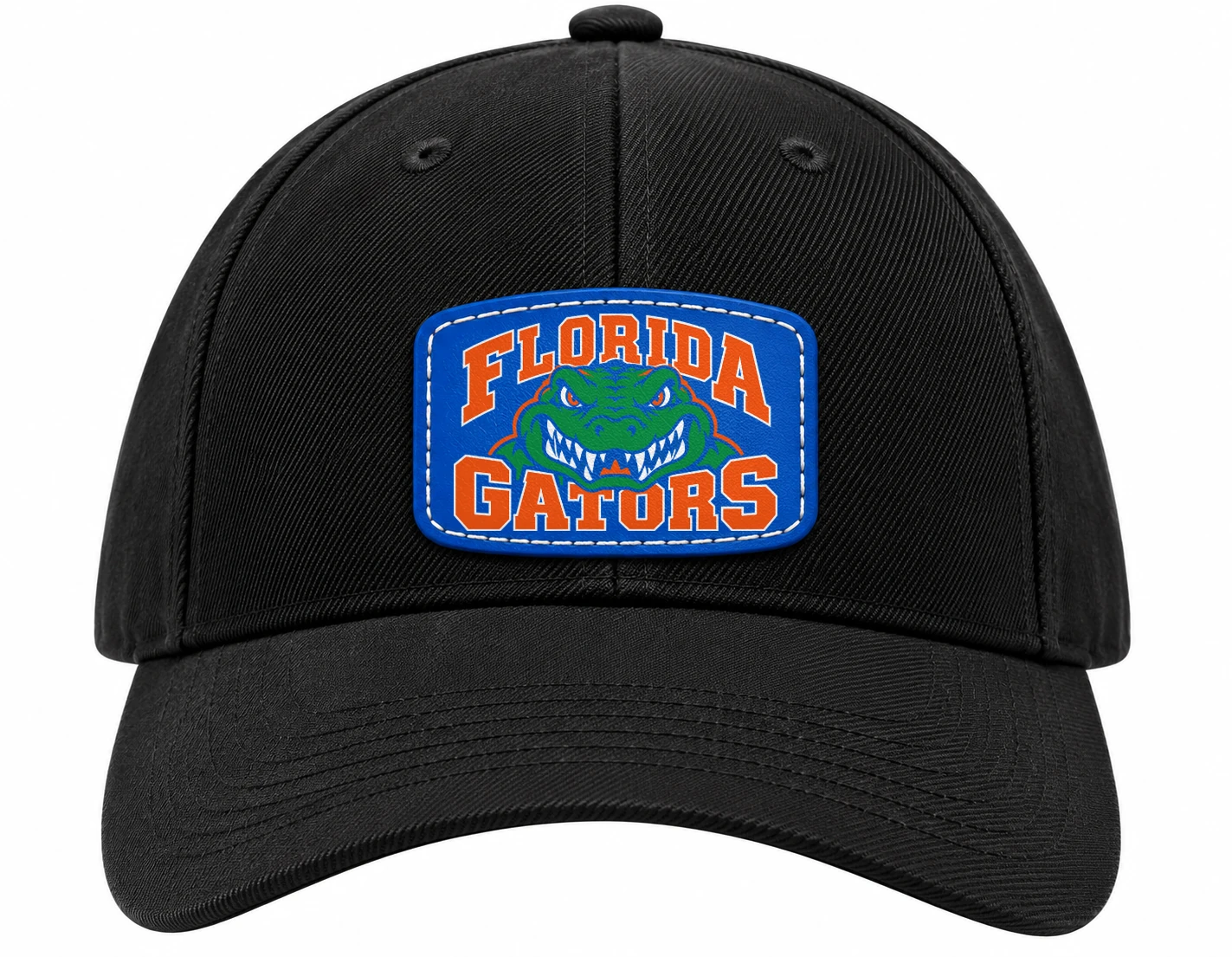 Florida Gators Cap with Blue Leatherette Printed Patch, Black Adjustable Baseball Hat