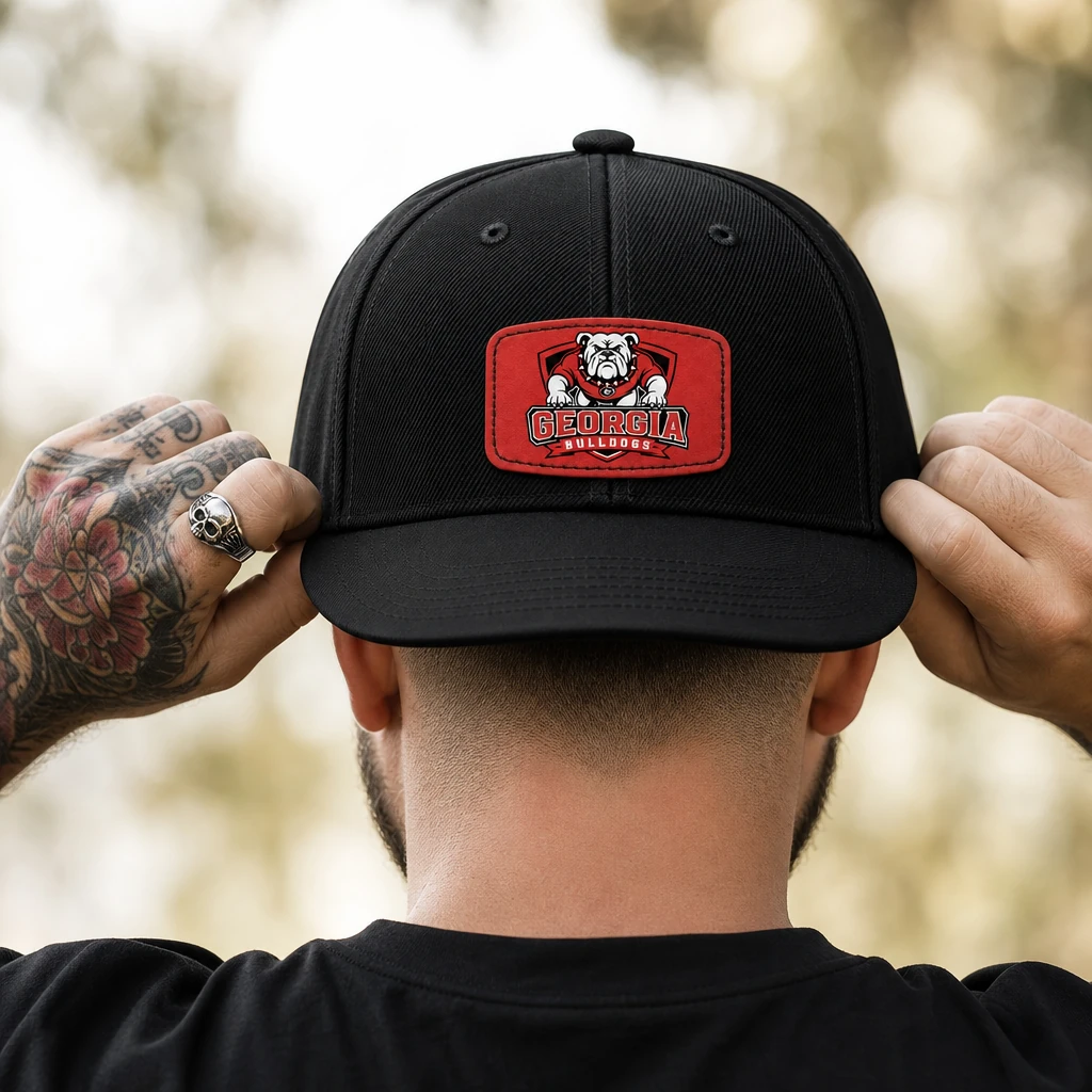 Georgia Bulldogs Red Leatherette Patch Baseball Cap, Low Profile Dad Hat