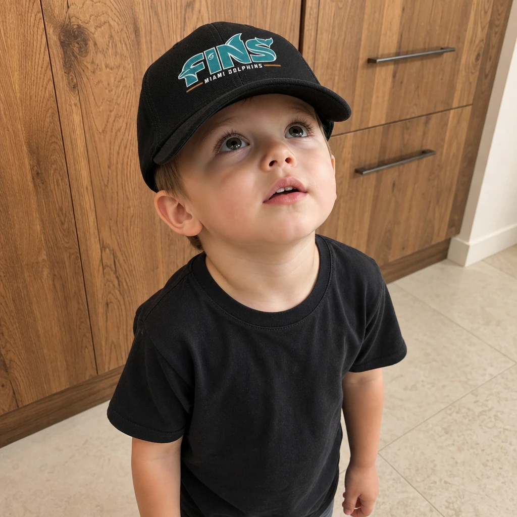 Miami Dolphins Dad Hat, Fins Black Washed Cotton Adjustable Low Profile Cap