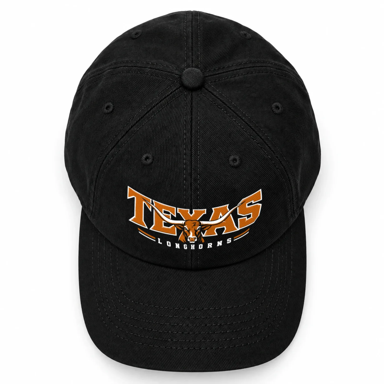 Texas Longhorns Baseball Cap Black 100% Cotton with Direct DTF Graphic Print