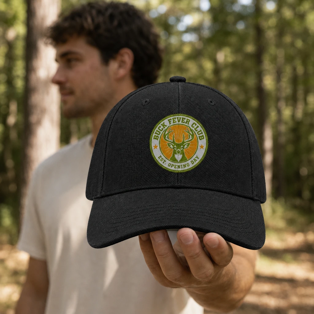 Buck Fever Club Hat, Whitetail Deer Hunting Black Low Profile Cap with Adjustable Buckle