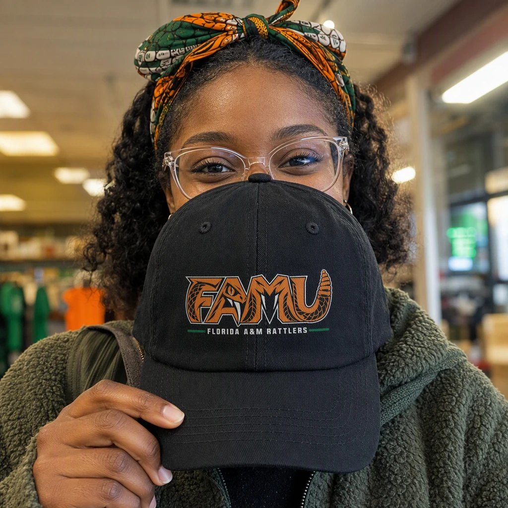 FAMU Dad Hat, Florida A&M Rattlers Rattlesnake Lettering Washed Cotton Cap