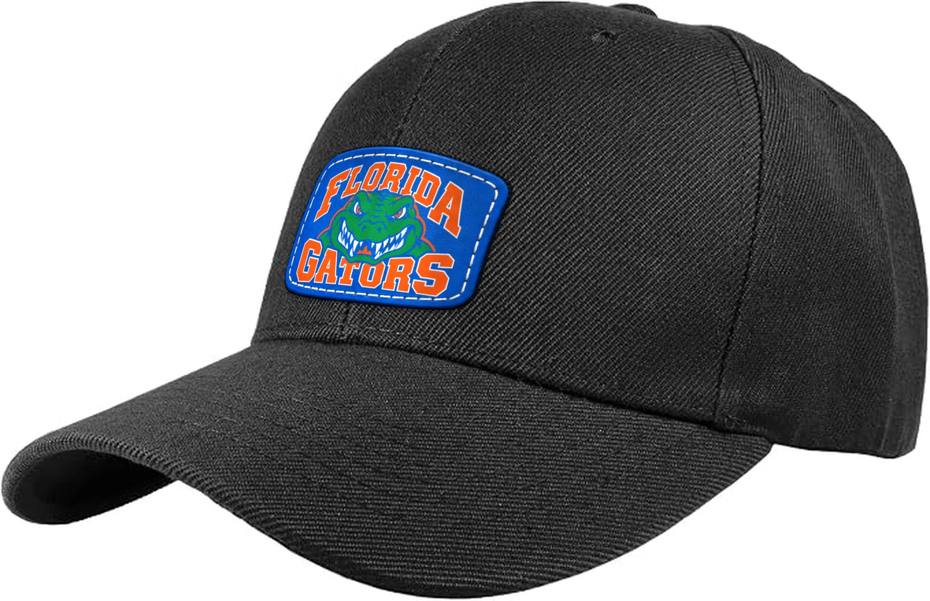 Florida Gators Cap with Blue Leatherette Printed Patch, Black Adjustable Baseball Hat