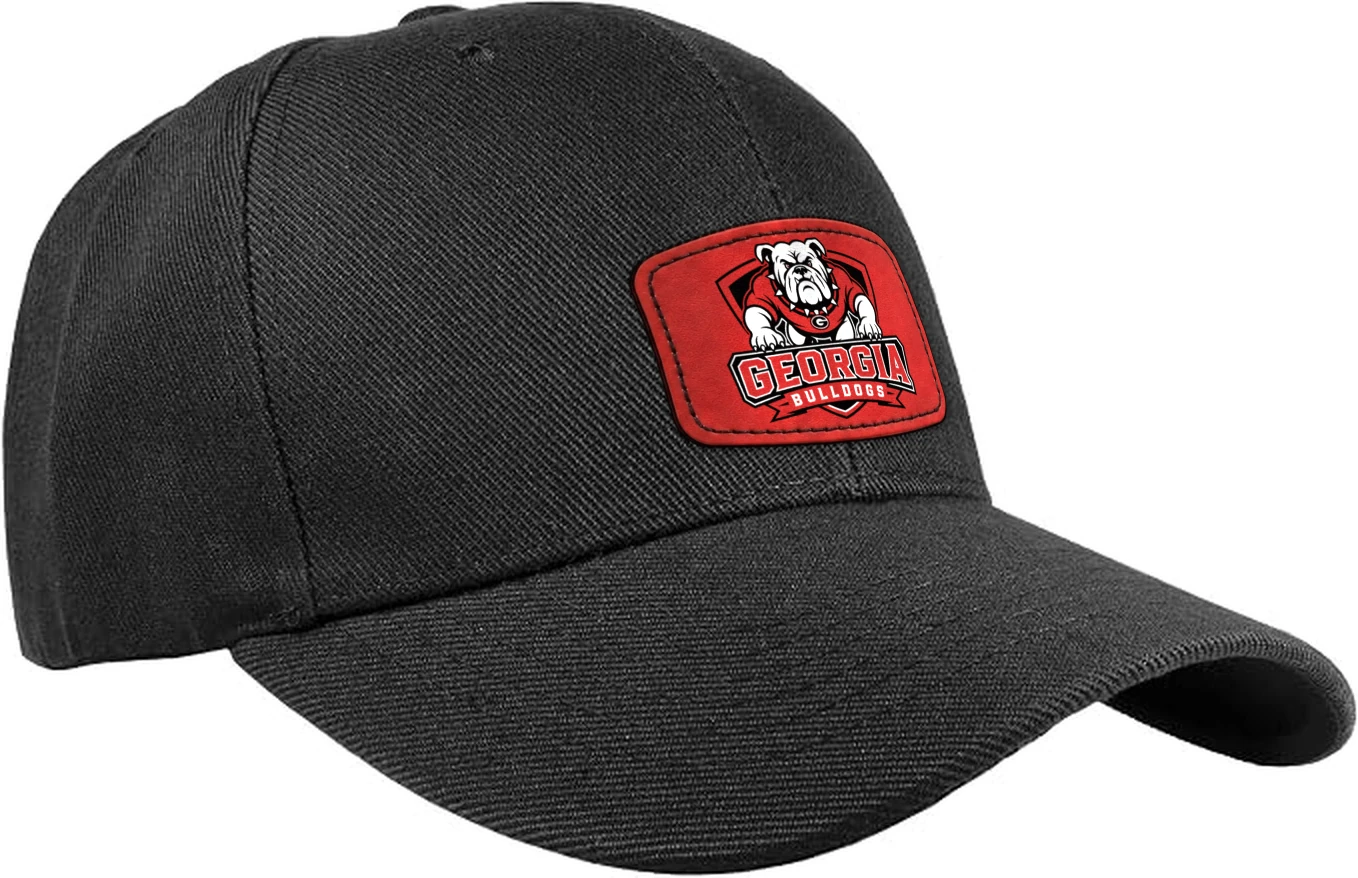 Georgia Bulldogs Red Leatherette Patch Baseball Cap, Low Profile Dad Hat