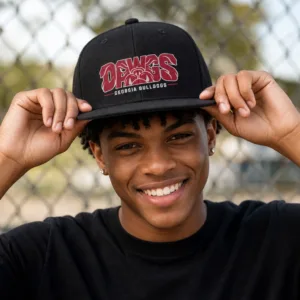 Georgia Bulldogs Dad Hat, Black Washed Cotton Dawgs Print Adjustable Cap