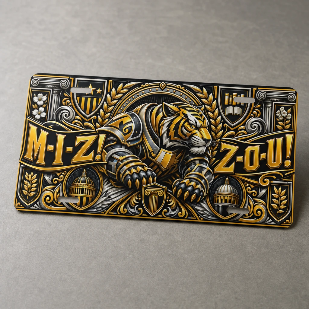 Missouri Tigers Mizzou Armored Tiger Aluminum License Plate Car Tag 12x6 In