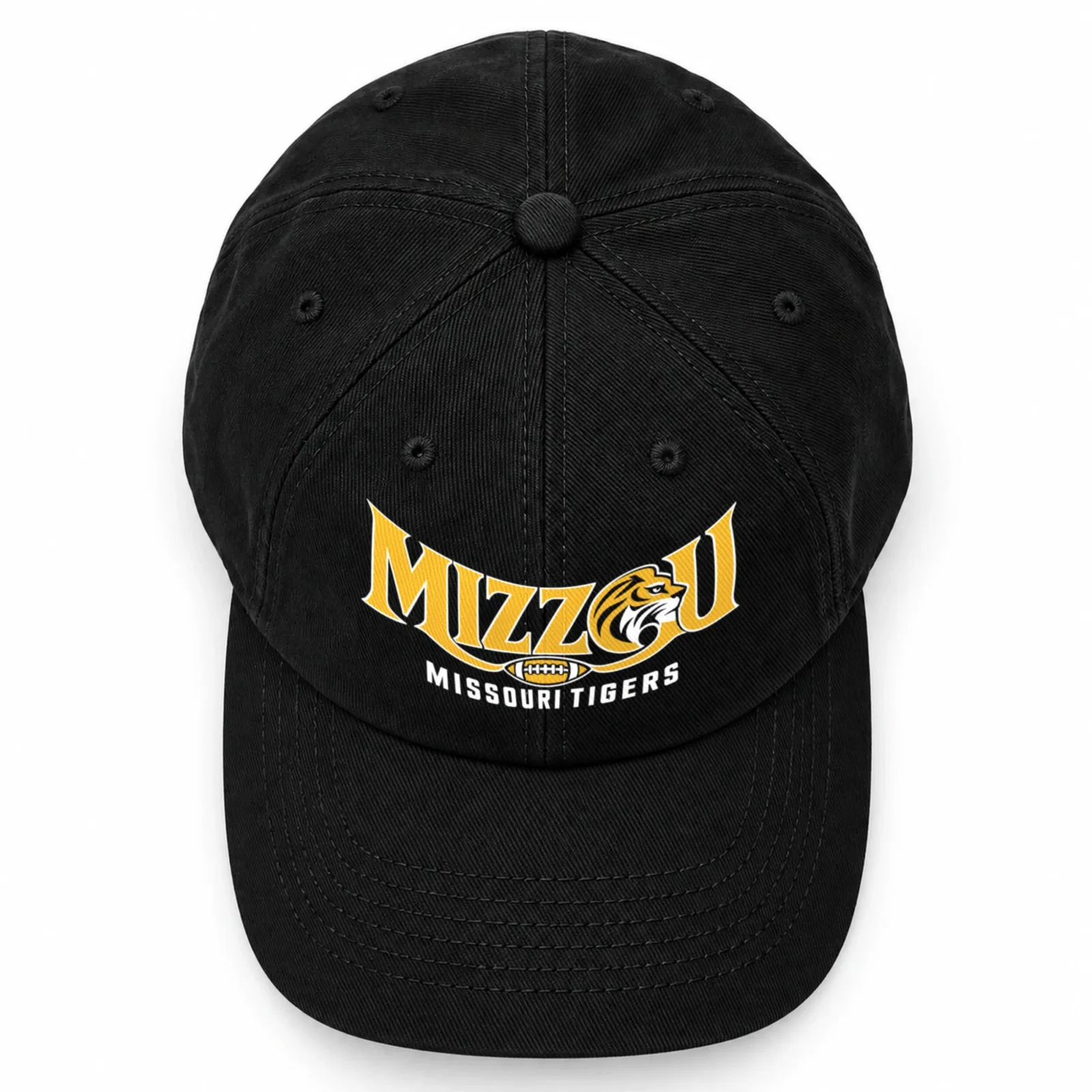 Missouri Tigers Mizzou Baseball Cap Flat Print Black Adjustable Football Hat