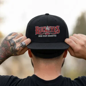 Ohio State Buckeyes Baseball Cap Black Flat Print Leaf Football Adjustable