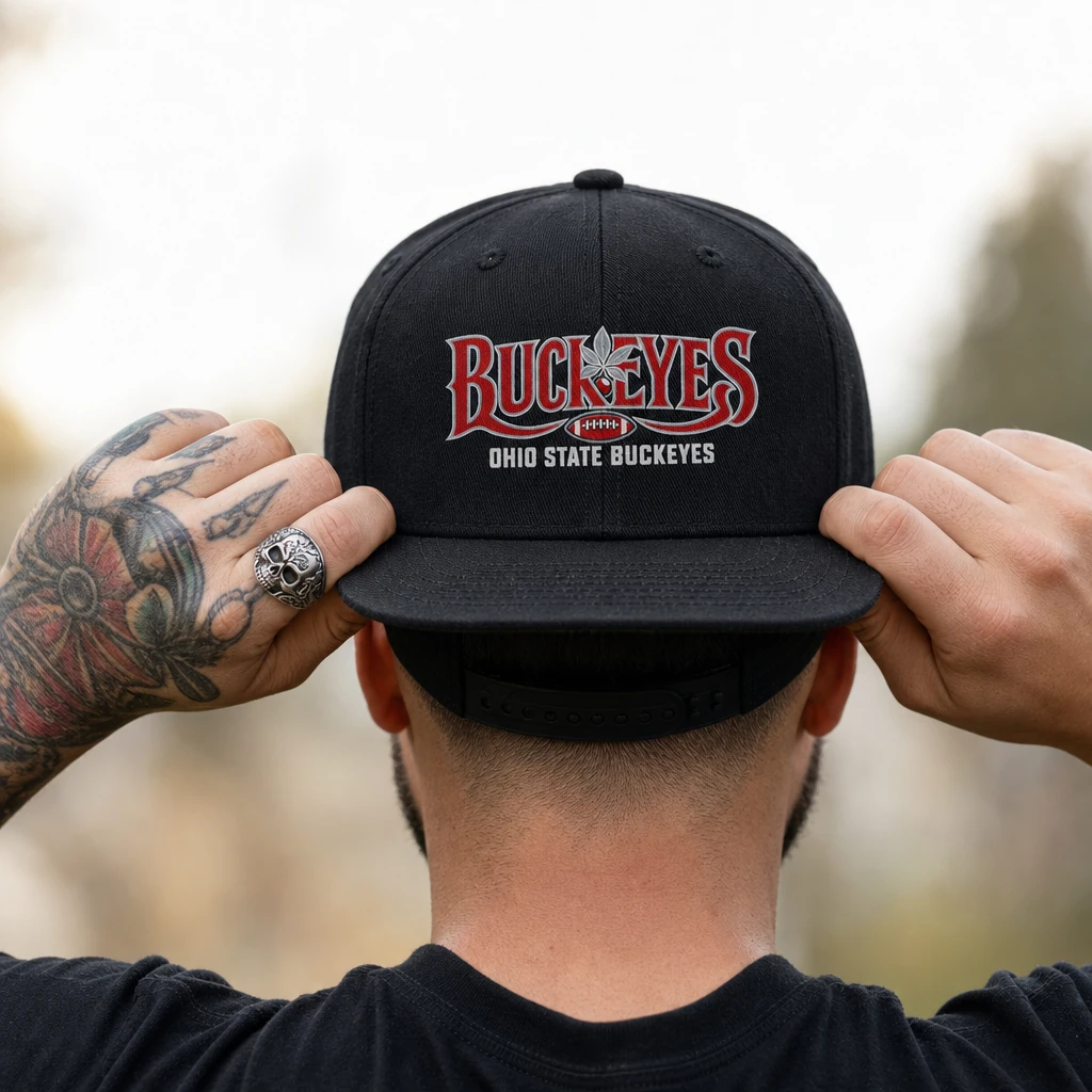 Ohio State Buckeyes Baseball Cap Black Flat Print Leaf Football Adjustable
