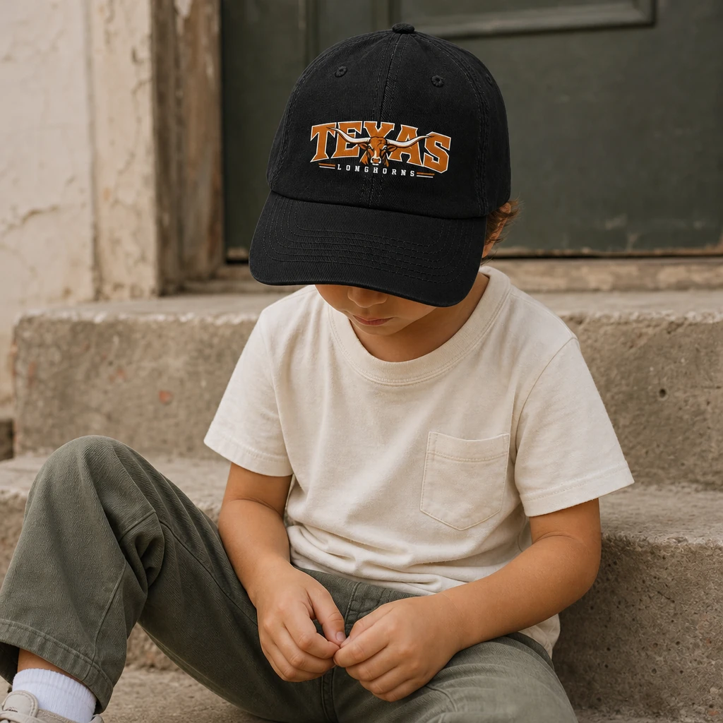 Texas Longhorns Baseball Cap Black 100% Cotton with Direct DTF Graphic Print